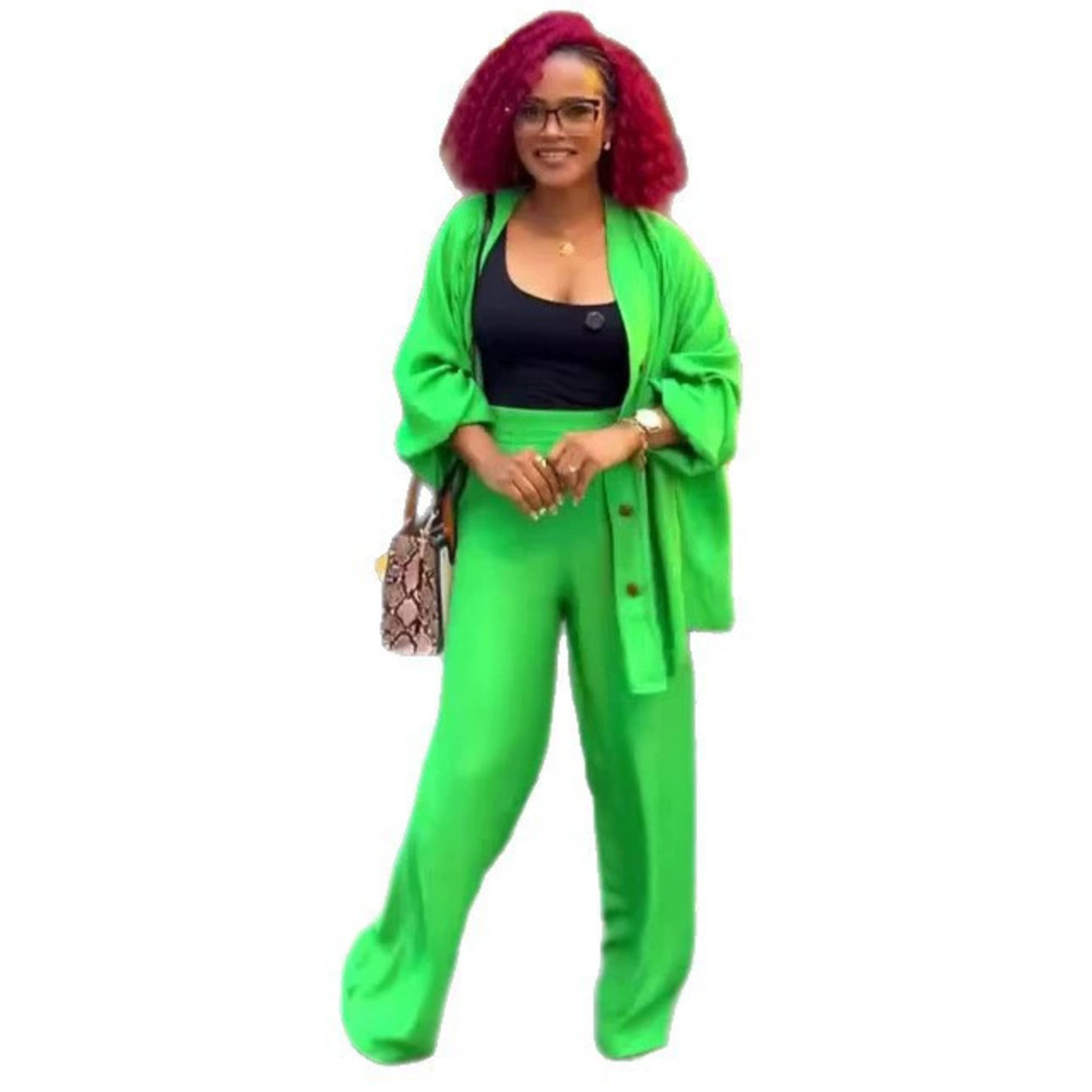 ZARA African Style Plus Size Cozy Solid Long Sleeve Cardigan Pants Set for Women